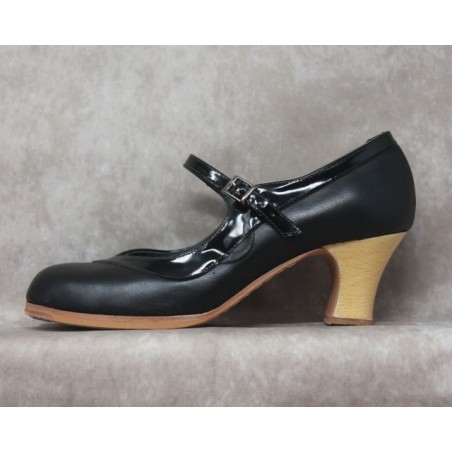 Triana 40 E Leather Negro Semicarrete Barnizado Collarín/Correa Patent Leather