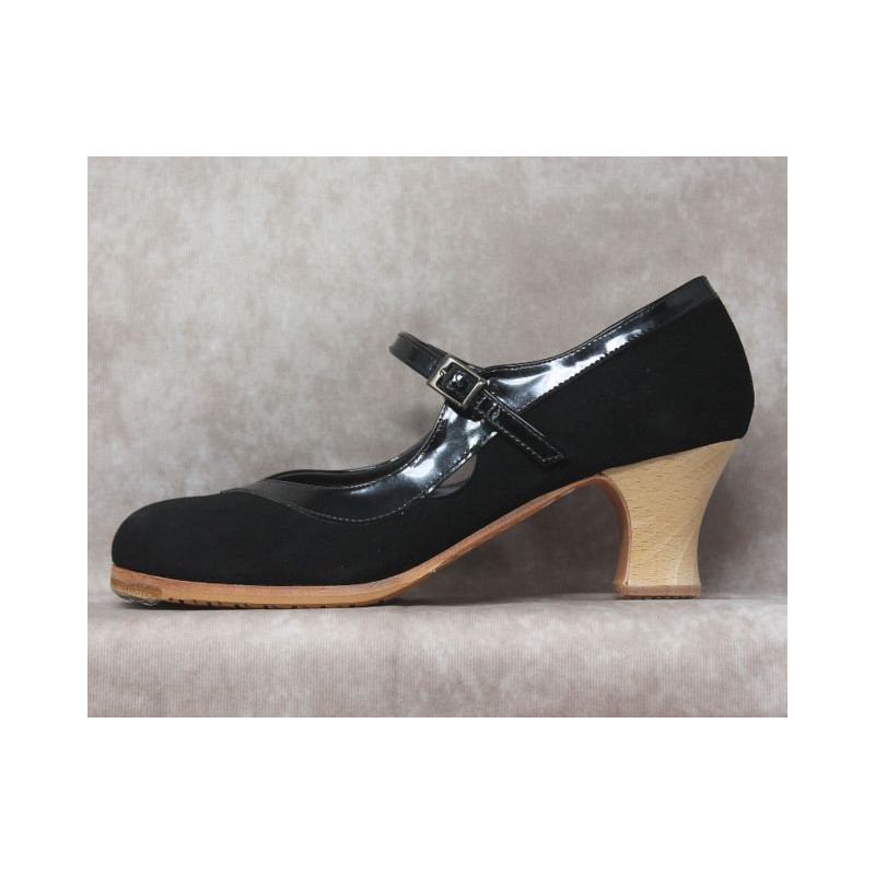 Triana 39,5 A Suede Negro Semicarrete Barnizado Collarín/Correa Patent Leather