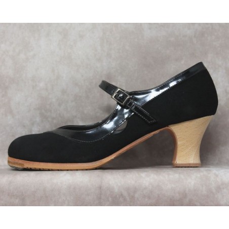 Triana 39,5 A Suede Negro Semicarrete Barnizado Collarín/Correa Patent Leather