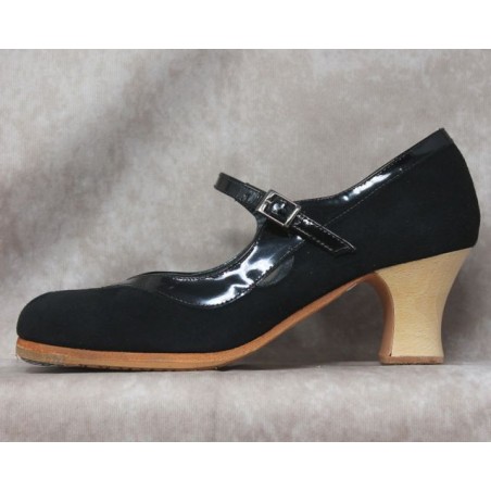 Triana 38,5 A Suede Negro Semicarrete Barnizado Collarín/Correa Patent Leather