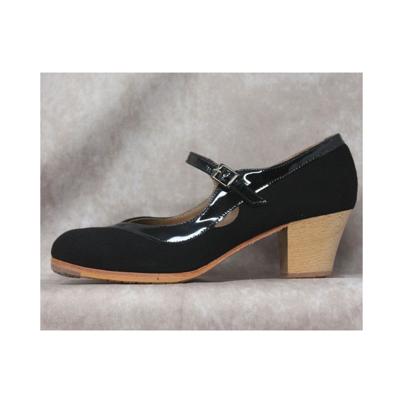 Triana 38 A Suede Negro Cubano Barnizado Collarín/Correa Patent Leather