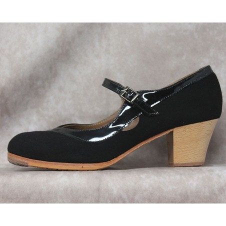 Triana 38 A Suede Negro Cubano Barnizado Collarín/Correa Patent Leather