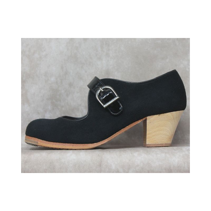 Soleá 36 A Suede Negro Cubano Barnizado Correa Patent Leather