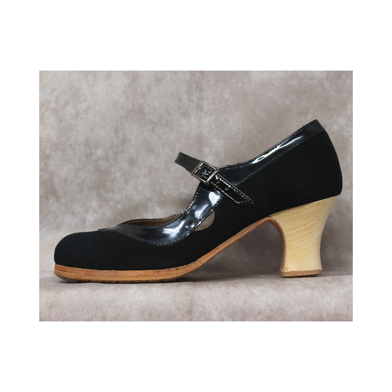 Triana 35,5 A Suede Negro Semicarrete Barnizado Collarín/Correa Patent Leather