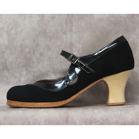 Triana 35,5 A Suede Negro Semicarrete Barnizado Collarín/Correa Patent Leather