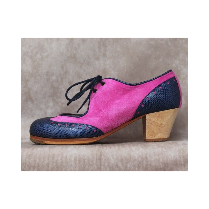 Martinete 35,5 AA Ante Fucsia Cubano Barnizado Adornos/Ribete Grabado Azul