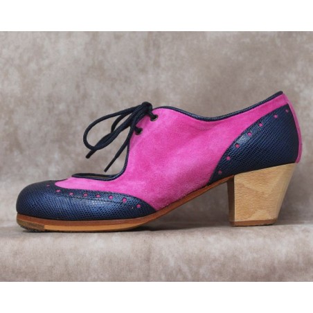 Martinete 35,5 AA Suede Fucsia Cubano Barnizado Adornos/Ribete Grabado Azul