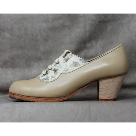 Chapina 36,5 A Leather Beige Cubano Barnizado Adorno Fantasía Mariposas