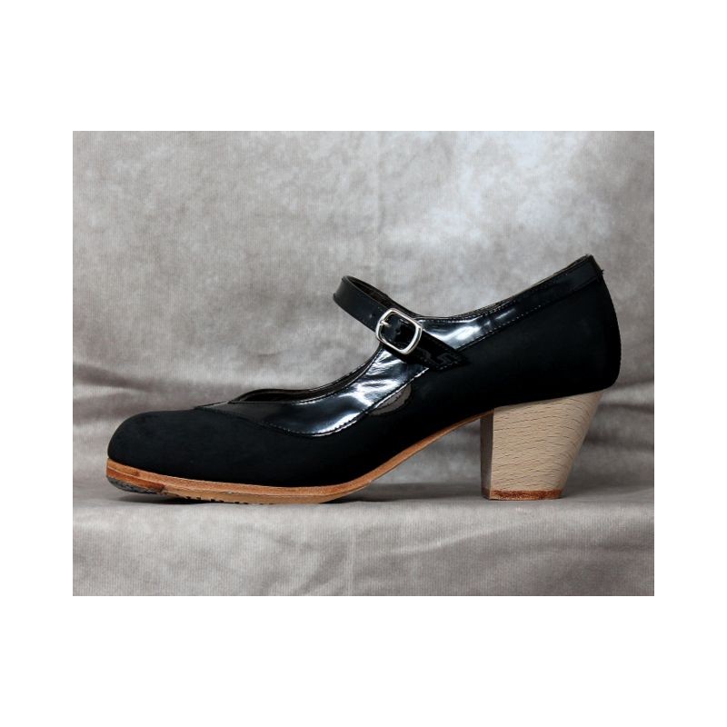 Triana 37 A Nobuck Negro Cubano Barnizado Adorno Charol Negro