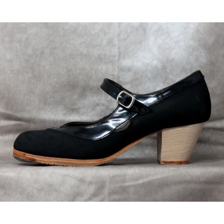 Triana 37 A Nobuck Negro Cubano Barnizado Adorno Charol Negro