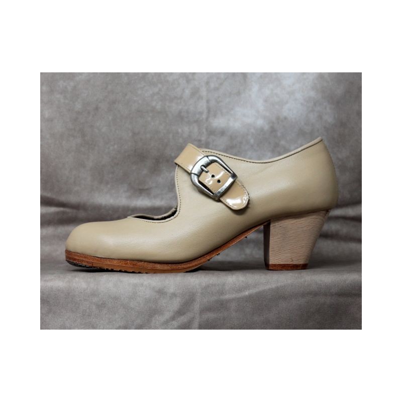 Soleá 35 A Piel Beige Cubano Barnizado Correa Charol Beige