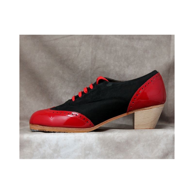 Cordobés 40 A Nubuck Negro Cubano Barnizado Adornos Patent Leather Rojo