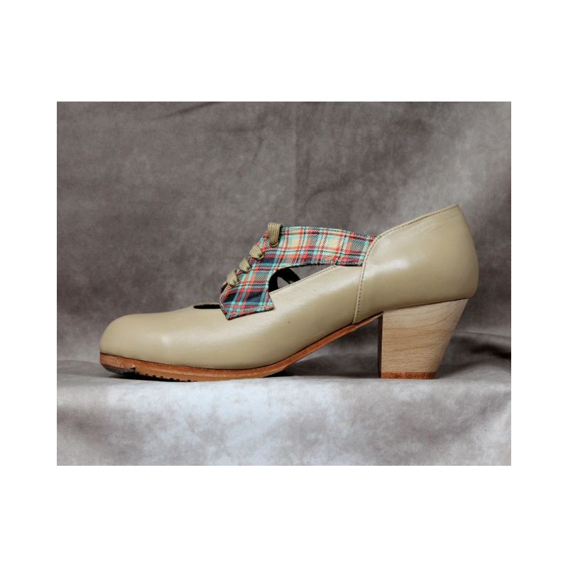 Tronío 37,5 A Leather Beige Cubano 5 Visto Adorno Fantasía Cuadros