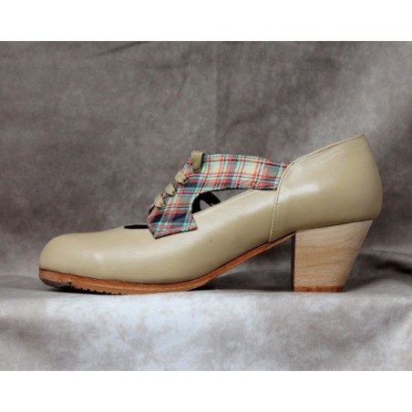Tronío 37,5 A Leather Beige Cubano 5 Visto Adorno Fantasía Cuadros
