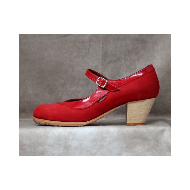 Triana 37 A Nobuck Rojo Cubano Barnizado Adorno Y Correa Charol Rojo