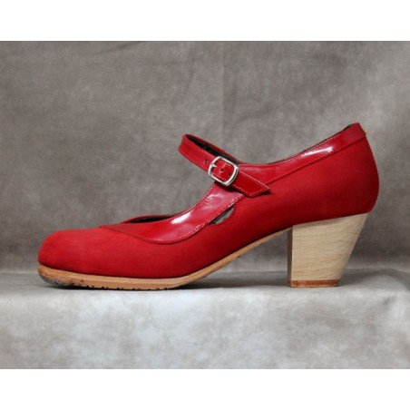 Triana 37 A Nobuck Rojo Cubano Barnizado Adorno Y Correa Charol Rojo
