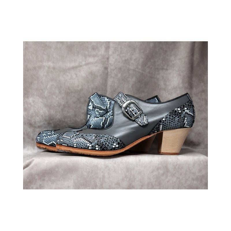 Caracol 39,5 A Leather Gris Cubano Barnizado Adornos Serpiente Gris