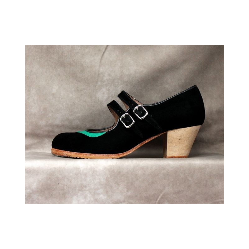 Saeta 36 A Suede Negro Cubano Barnizado Collarín Piel Esmeralda