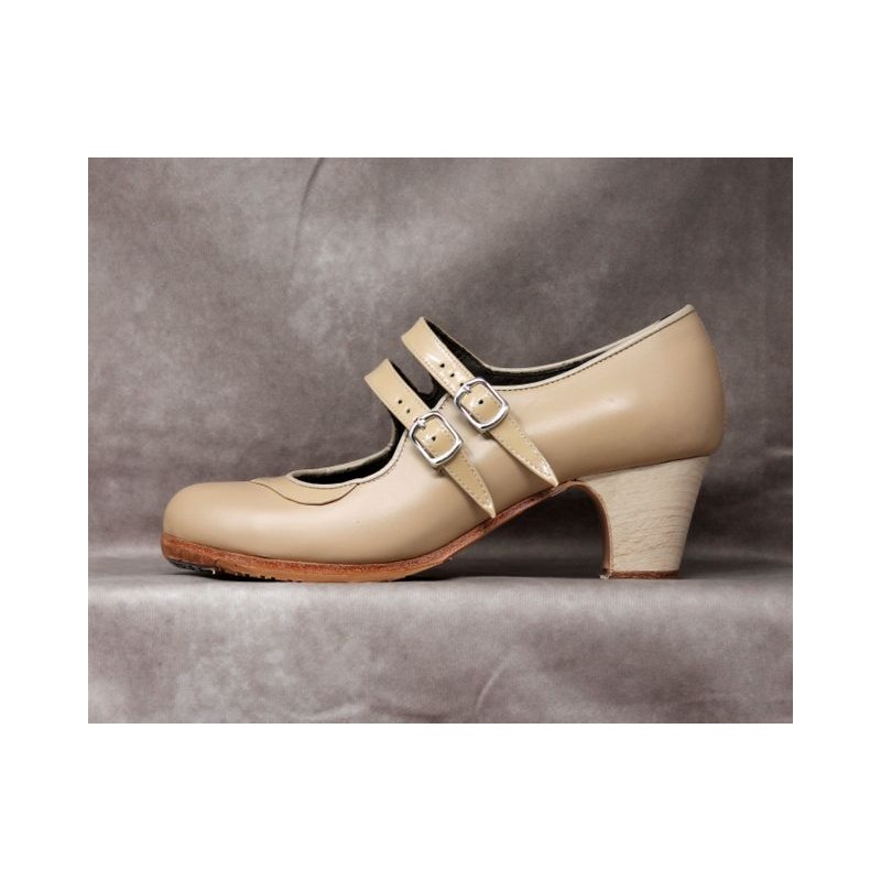 Saeta 36 A Leather Beige Clásico Barnizado Collarín Y Correas Patent Leather Beige