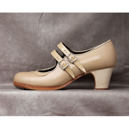 Saeta 36 A Leather Beige Clásico Barnizado Collarín Y Correas Patent Leather Beige