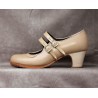 Saeta 36 A Leather Beige Clásico Barnizado Collarín Y Correas Patent Leather Beige
