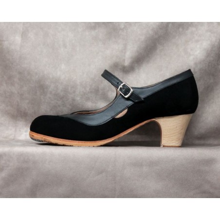 Triana 38 A Suede Negro Clásico Barnizado Adorno y Correa Leather Negro