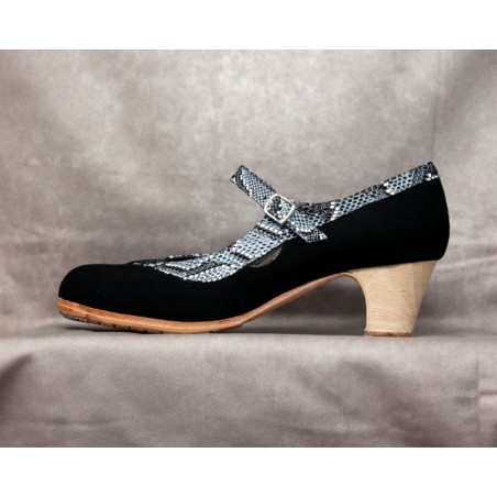 Triana 40,5 A Suede Negro Clásico Barnizado Adorno Serpiente Gris