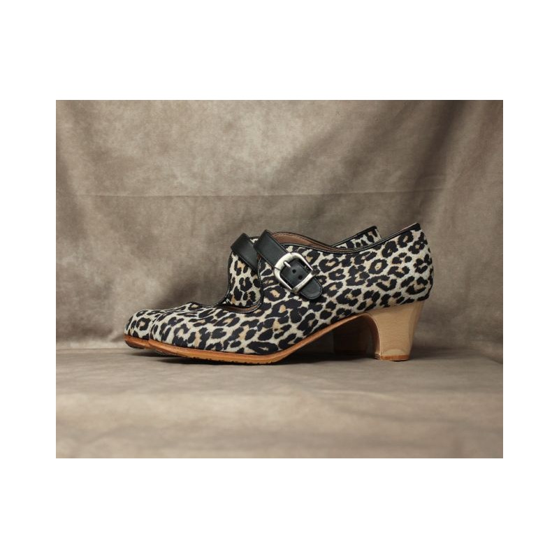 Soleá 38 A Animal Print Clásico Barnizado Correas Piel Negro