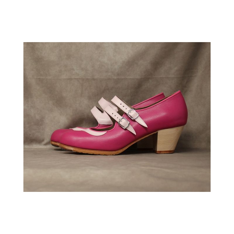 Saeta 38 A Leather Fucsia Cubano Barnizado Collarín y Correas Rosa Palo