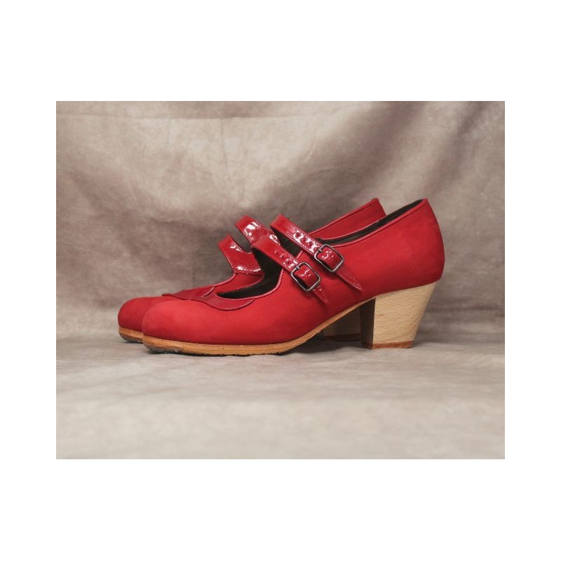Saeta 36 AA Nubuck Rojo Cubano Barnizado Collarín Y Correas Patent Leather Rojo