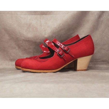 Saeta 36 AA Nubuck Rojo Cubano Barnizado Collarín Y Correas Patent Leather Rojo