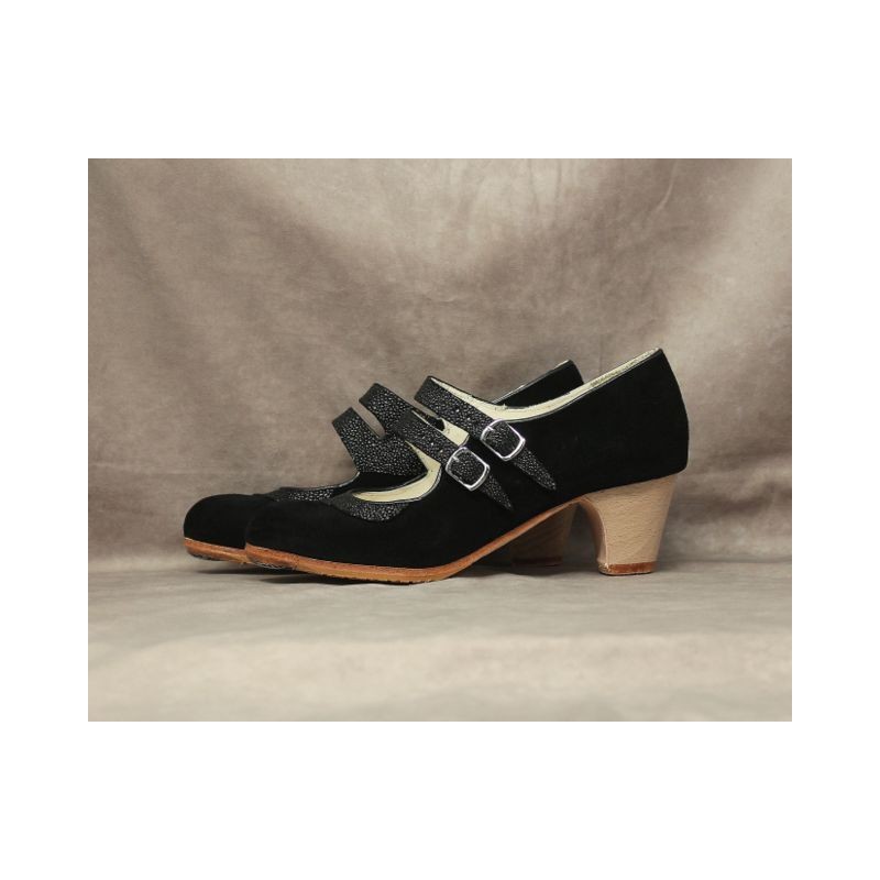 Saeta 36 A Suede Negro Clásico Barnizado Collarín Y Correas Fantasía Gotitas