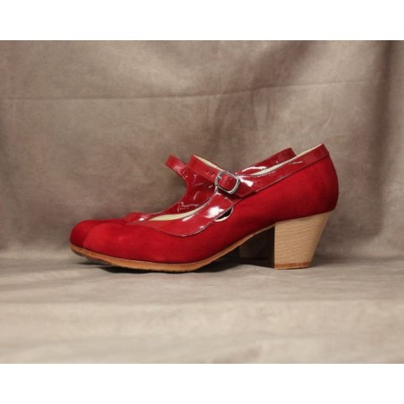 Triana 36,5 A+PR Suede Rojo Sangre Cubano Barnizado Adorno Y Correa Patent Leather Rojo