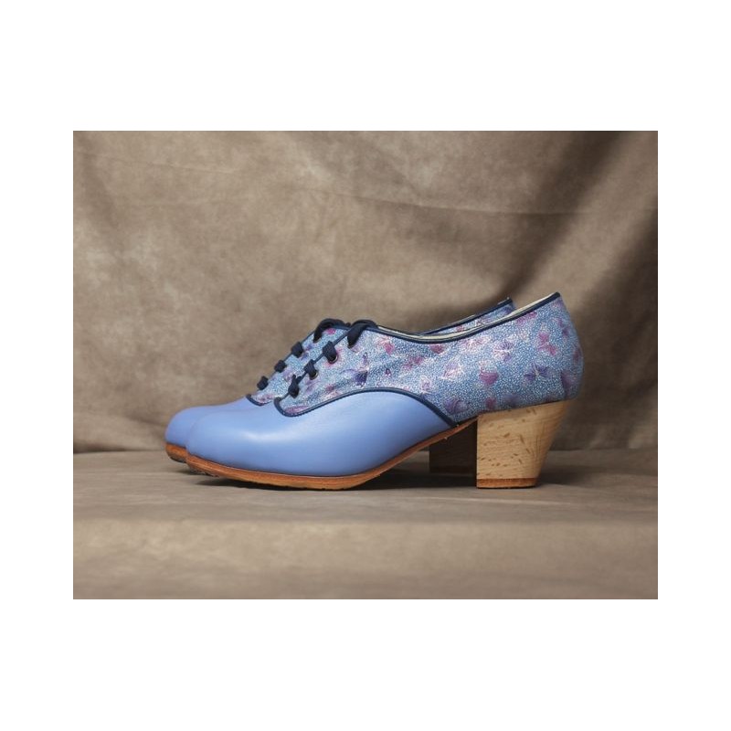 Chapina 36 A Leather Azul Violeta Cubano Barnizado Atrás Fantasía Mariposas