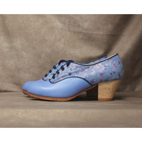Chapina 36 A Leather Azul Violeta Cubano Barnizado Atrás Fantasía Mariposas