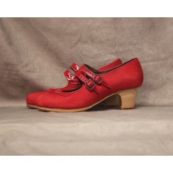 Saeta 36,5 AA Nobuck Rojo Clásico Barnizado Collarín Y Correas Charol Rojo