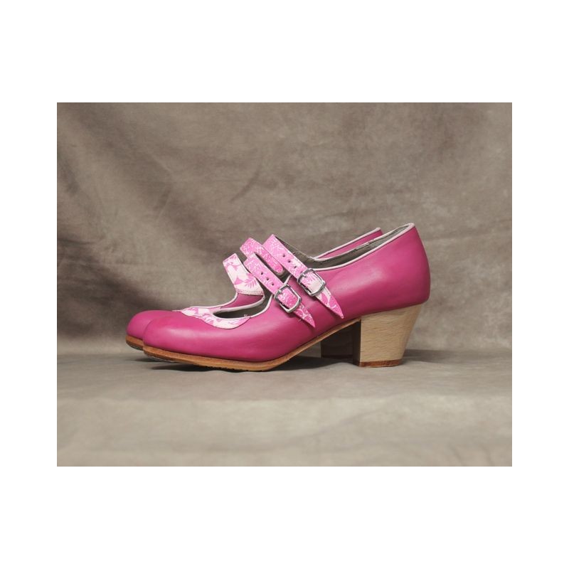 Saeta 36 A Leather Fucsia Cubano Barnizado Collarín Y Correa Fantasía Flor Rosita