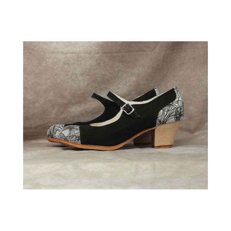Valencia 36 A Nobuck Negro Cubano Barnizado Adorno Fantasía Blanco Y Negro