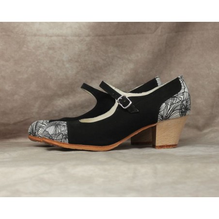 Valencia 36 A Nubuck Negro Cubano Barnizado Adorno Fantasía Blanco Y Negro